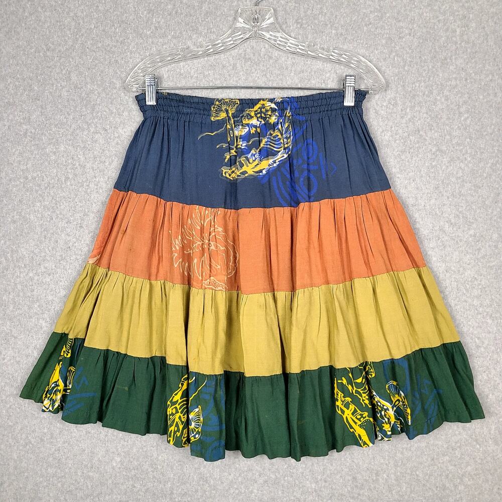 Vintage Prints in Print Boho Tiered Mushroom Peasant Skirt, OS